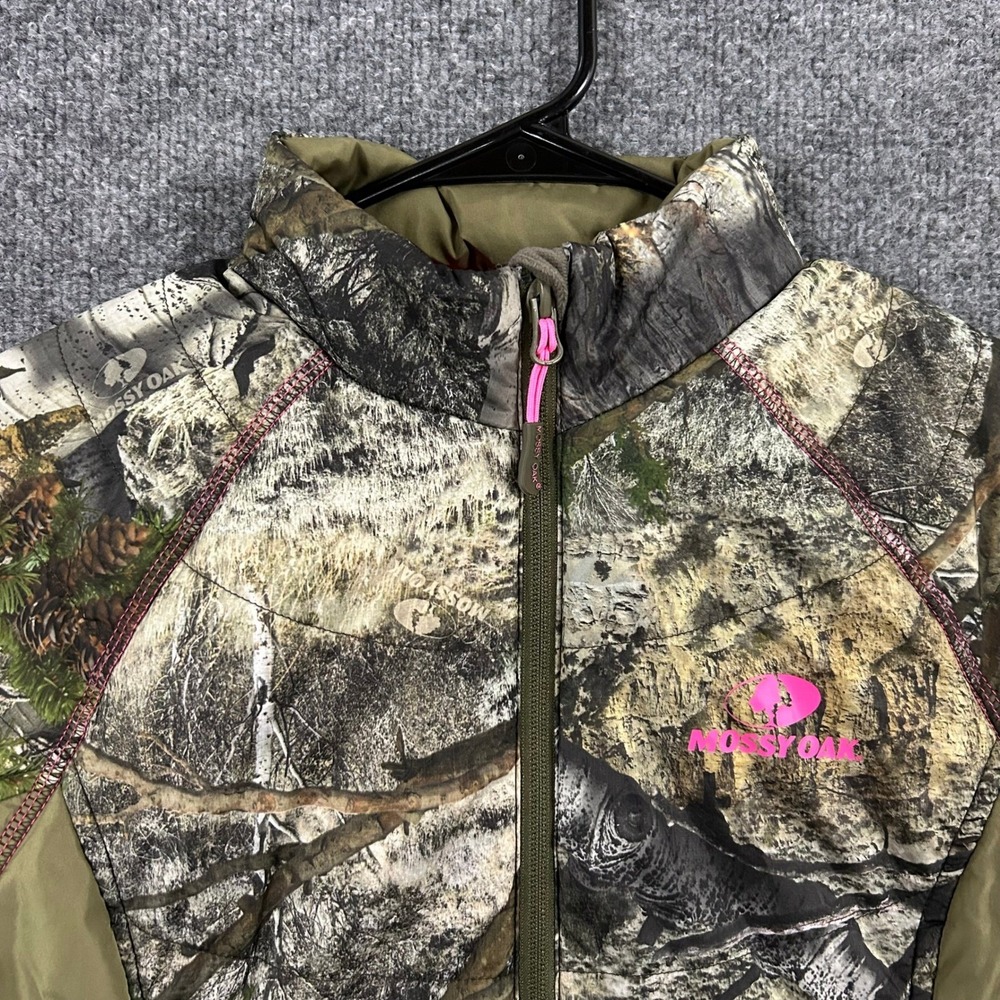 Mossy Oak Jacket Womens Size S Camouflage Pink Trim Full Zip Puffer Lightweight